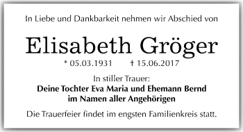 Traueranzeige von Elisabeth Gröger von Mitteldeutsche Zeitung Bitterfeld