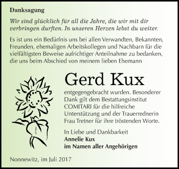 Traueranzeige von Gerd Kux von Super Sonntag Zeitz