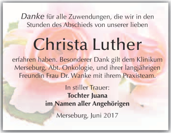 Traueranzeige von Christa Luther von Super Sonntag Merseburg