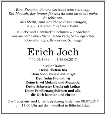 Traueranzeige von Erich Joch von Mitteldeutsche Zeitung Bitterfeld