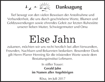Traueranzeige von Else Jahn von WVG - Wochenspiegel Bitterfeld