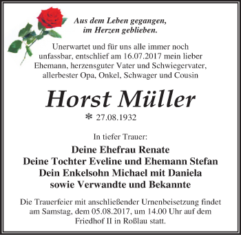 Traueranzeige von Horst Müller von Mitteldeutsche Zeitung Dessau-Roßlau