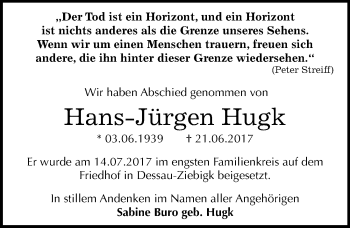 Traueranzeige von Hans-Jürgen Hugk von Mitteldeutsche Zeitung Dessau-Roßlau