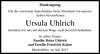 Traueranzeige von Ursula Uhlrich von Mitteldeutsche Zeitung Weißenfels