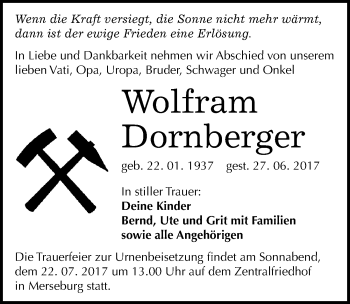 Traueranzeige von Wolfram Dornberger von Mitteldeutsche Zeitung Merseburg/Querfurt