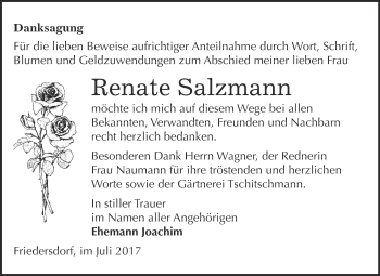 Traueranzeige von Renate Salzmann von WVG - Wochenspiegel Bitterfeld