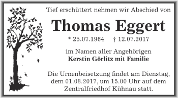 Traueranzeige von Thomas Eggert von WVG - Wochenspiegel Dessau / Köthen