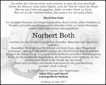 Traueranzeige von Norbert Both von WVG - Wochenspiegel Dessau / Köthen