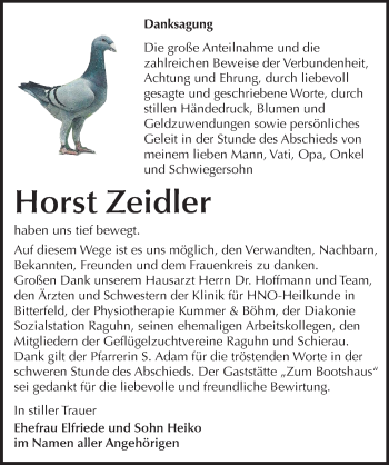 Traueranzeige von Horst Zeidler von Mitteldeutsche Zeitung Bitterfeld
