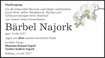Traueranzeige von Bärbel Najork von WVG - Wochenspiegel Bitterfeld
