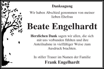 Traueranzeige von Beate Engelhardt von WVG - Wochenspiegel Dessau / Köthen