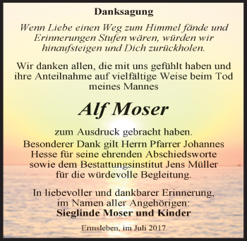 Traueranzeige von Alf Moser von Mitteldeutsche Zeitung Quedlinburg
