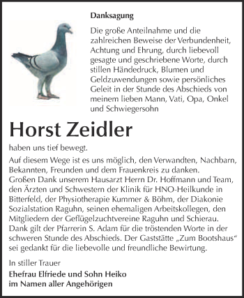 Traueranzeige von Horst Zeidler von WVG - Wochenspiegel Bitterfeld