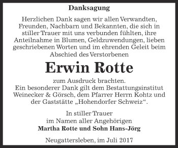 Traueranzeige von Erwin Rotte von Super Sonntag Bernburg