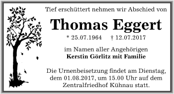 Traueranzeige von Thomas Eggert von Mitteldeutsche Zeitung Dessau-Roßlau