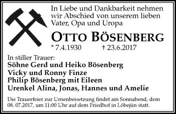 Traueranzeige von Otto Bösenberg von Mitteldeutsche Zeitung Halle/Saalkreis