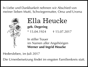 Traueranzeige von Ella Heucke von Mitteldeutsche Zeitung Quedlinburg