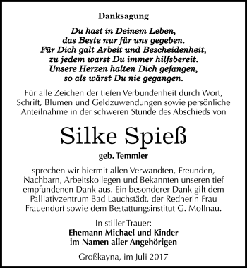 Traueranzeige von Silke Spieß von Mitteldeutsche Zeitung Merseburg/Querfurt