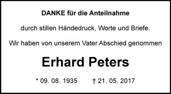 Traueranzeige von Erhard Peters von WVG - Wochenspiegel Bitterfeld