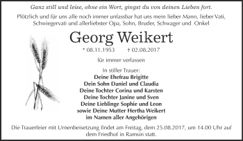 Traueranzeige von Georg Weikert von WVG - Wochenspiegel Bitterfeld