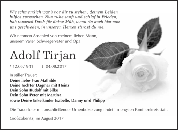 Traueranzeige von Adolf Tirjan von WVG - Wochenspiegel Bitterfeld