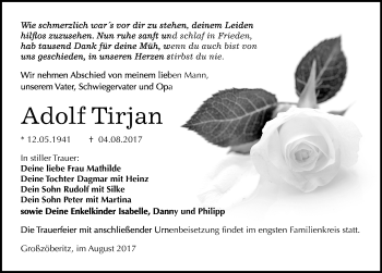 Traueranzeige von Adolf Tirjan von Mitteldeutsche Zeitung Bitterfeld