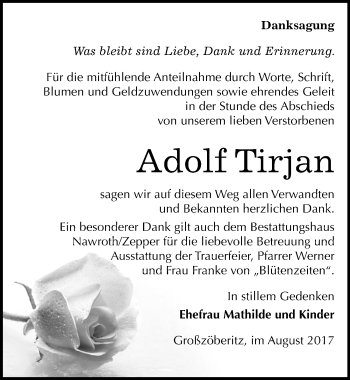 Traueranzeige von Adolf Tirjan von Mitteldeutsche Zeitung Bitterfeld