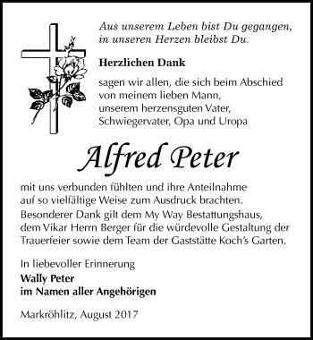Traueranzeige von Alfred Peter von Mitteldeutsche Zeitung Weißenfels