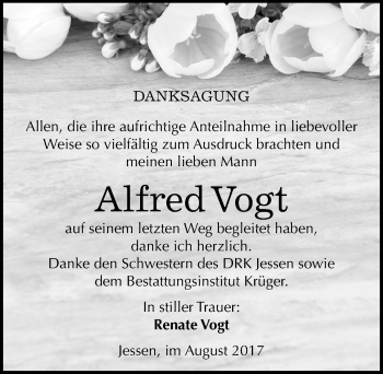 Traueranzeige von Alfred Vogt von Mitteldeutsche Zeitung Wittenberg