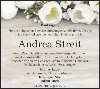 Traueranzeige von Andrea Streit von WVG - Wochenspiegel Merseburg