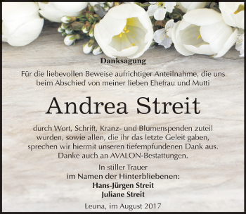 Traueranzeige von Andrea Streit von Mitteldeutsche Zeitung Merseburg/Querfurt