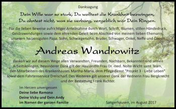 Traueranzeige von Andreas Wandrowitz von Super Sonntag SGH Mansf. Land