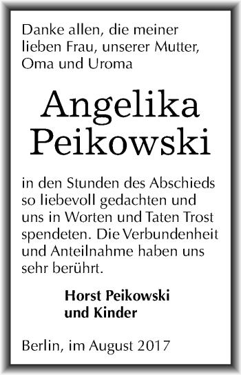 Traueranzeige von Angelika Peikowski von Mitteldeutsche Zeitung Halle/Saalkreis