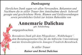 Traueranzeige von Annemarie Dalichau von WVG - Wochenspiegel Dessau / Köthen