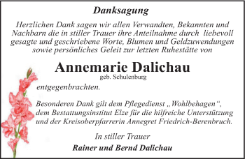 Traueranzeige von Annemarie Dalichau von Mitteldeutsche Zeitung Dessau-Roßlau