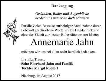 Traueranzeige von Annemarie Jahn von Mitteldeutsche Zeitung Bernburg