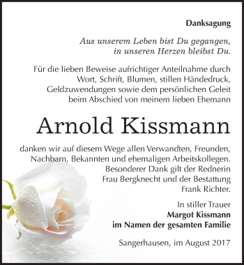 Traueranzeige von Arnold Kissmann von Mitteldeutsche Zeitung Sangerhausen