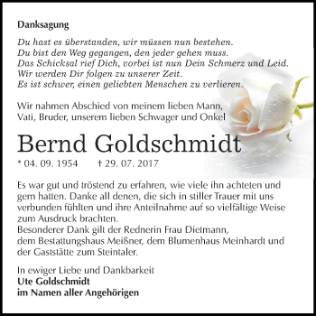 Traueranzeige von Bernd Goldschmidt von Super Sonntag SGH Mansf. Land