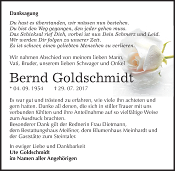 Traueranzeige von Bernd Goldschmidt von Mitteldeutsche Zeitung Sangerhausen