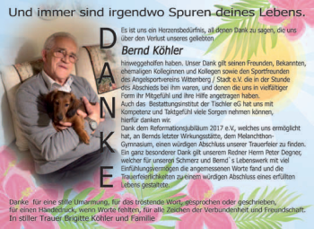Traueranzeige von Bernd Köhler von WVG - Wochenspiegel Wittenberg