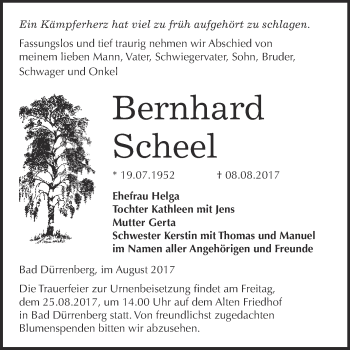 Traueranzeige von Bernhard Scheel von Super Sonntag Merseburg