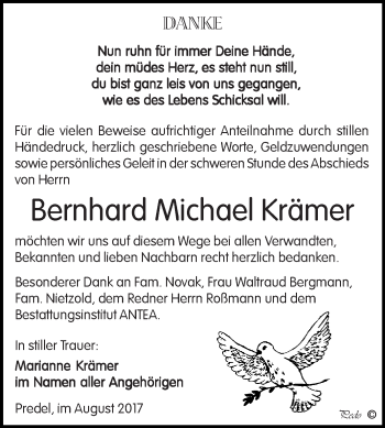 Traueranzeige von Bernhard Michael Krämer von Super Sonntag Zeitz