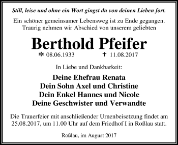 Traueranzeige von Berthold Pfeifer von Mitteldeutsche Zeitung Dessau-Roßlau