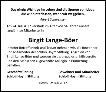Traueranzeige von Birgit Lange-Böer von Mitteldeutsche Zeitung Aschersleben