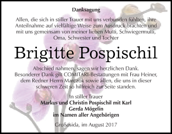 Traueranzeige von Brigitte Pospischil von Super Sonntag Zeitz