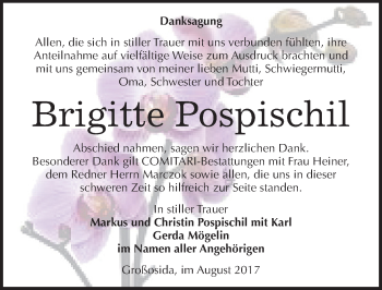 Traueranzeige von Brigitte Pospischil von Mitteldeutsche Zeitung Zeitz