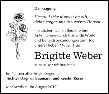 Traueranzeige von Brigitte Weber von Mitteldeutsche Zeitung Weißenfels