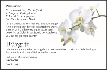 Traueranzeige von Bürgitt Wendel von WVG - Wochenspiegel Bitterfeld