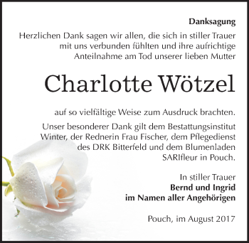 Traueranzeige von Charlotte Wötzel von Mitteldeutsche Zeitung Bitterfeld