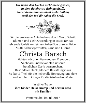 Traueranzeige von Christa Barsch von Mitteldeutsche Zeitung Zeitz